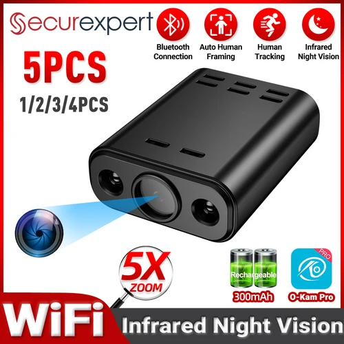 Imagen 1 del producto 1-5 uds 5MP Mini cámara de seguridad WIFI batería integrada seguimiento humano IP monitoreo remoto IR visión nocturna cámaras corporales portátiles