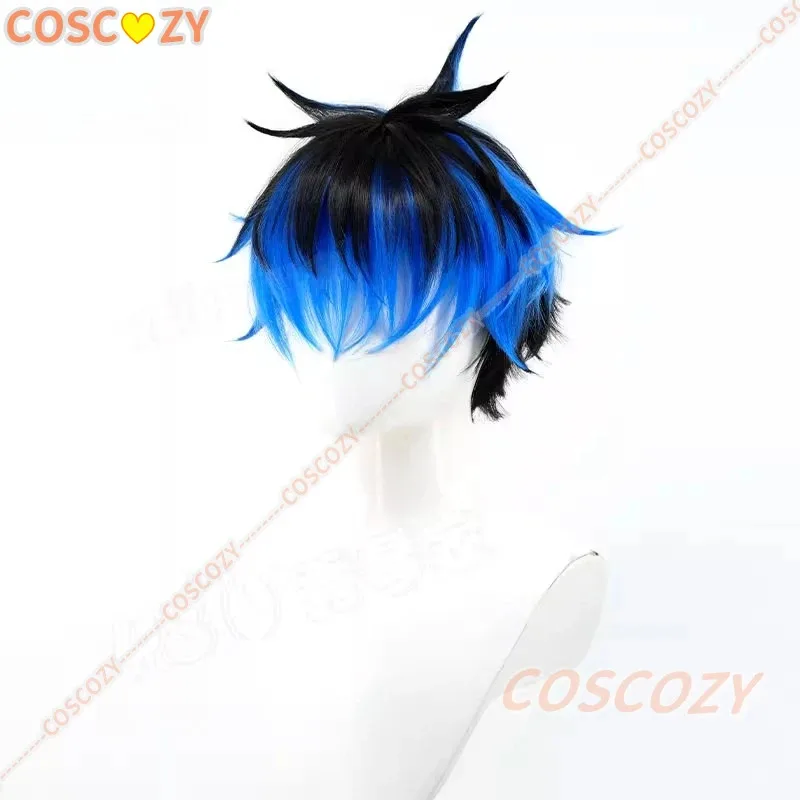 لعبة مائة خط Omokage Yugamu شعر مستعار تأثيري قصير الطبقات الشعر الأزرق مع جذور سوداء وأطراف مقلية شعر مستعار تأثيري للاتحاد