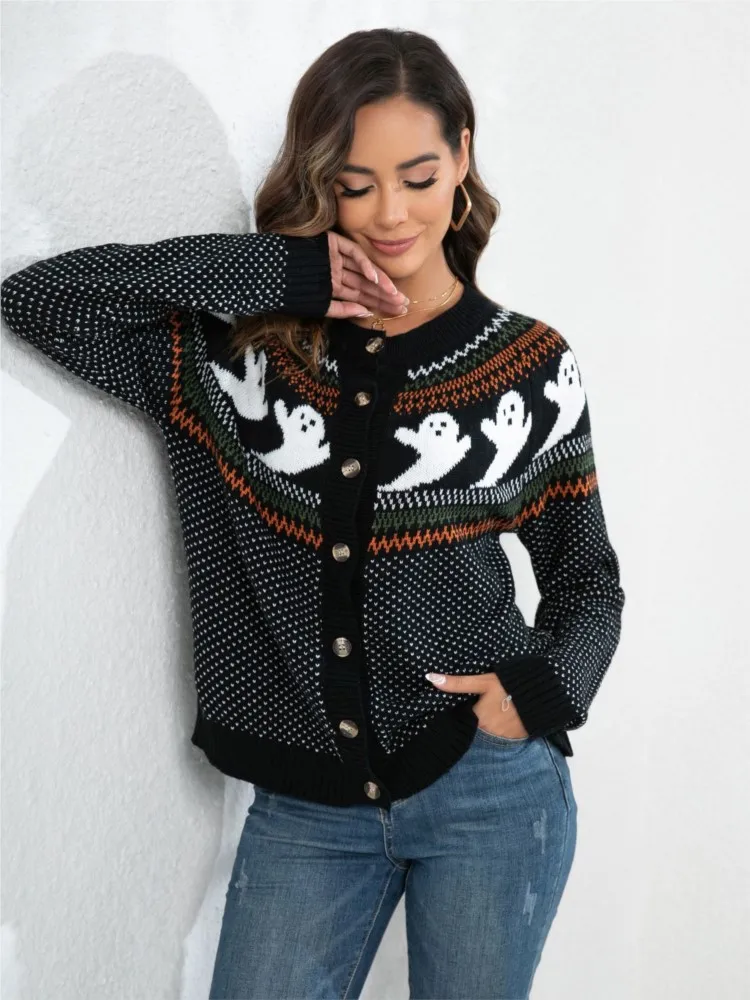 

Winter Clothes Woman Pulls Femmes Color Colorful Cardigan All-match Loose Simple Style Sweater Comfortable Temperament Commuting