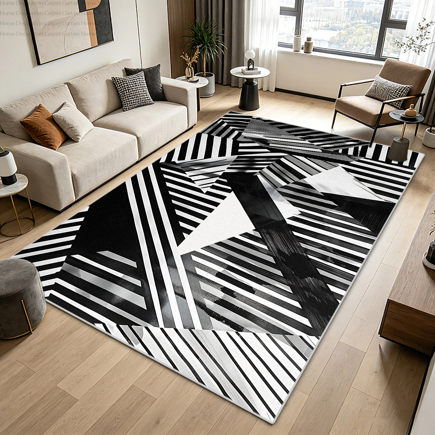 Black White Minimalism Abstract Solid Carpet Modern Living Room Large Area Bedroom Rug Non-slip Easy Clean Study Store Floor Mat