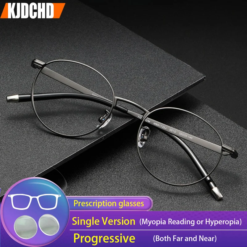KJDCHD Vintage Pure Titanium Prescription Glasses Blue Light Blocking Versatile Round Myopia Glasses Progressive Reading Eyewear