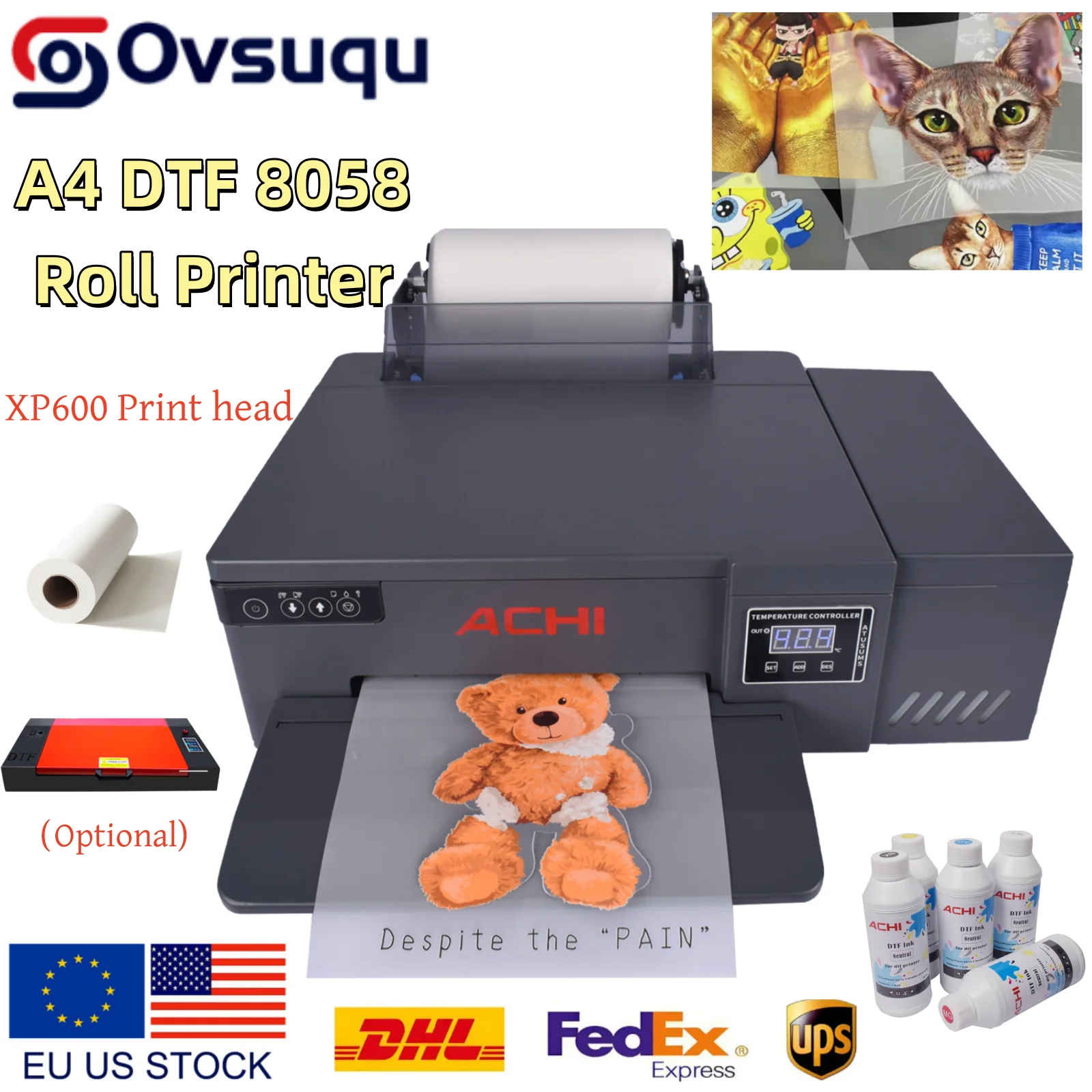 

ACHI Portable Desktop DIY A4 DTF Roll Printer with XP600 Printhead A4 100M Roll Film for Fabric Handicrafts Hat Clothes Printing