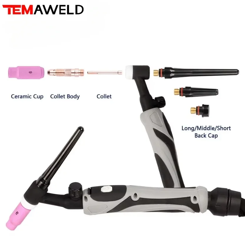 TEMWELD WP17-WP-17FV WP17-WP-17F TIG Torch TAW Air Cooling Flexible Neck Gas Valve WP17 Tig Welding Gun Professional - view 4