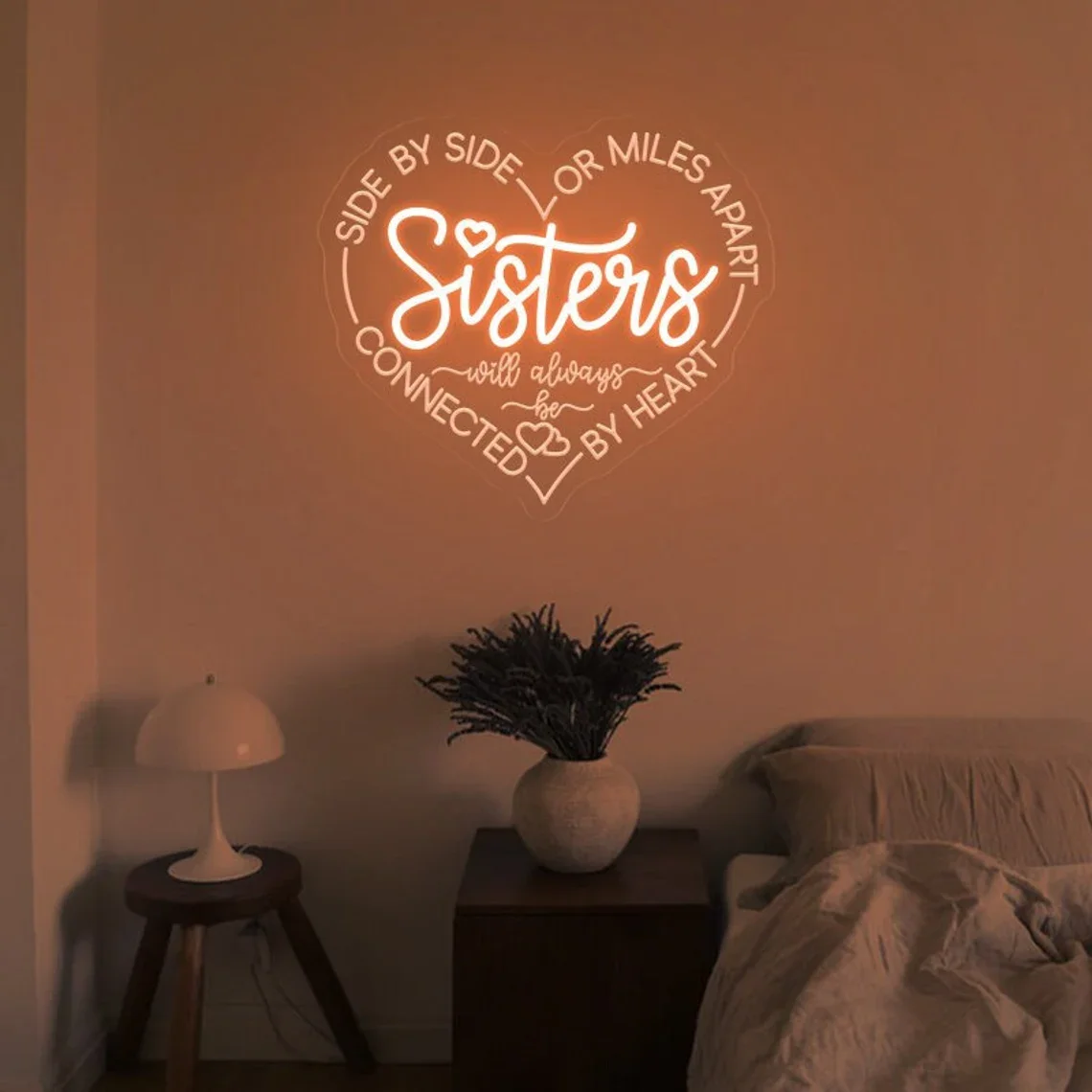 Side By Side Sisters Neon Sign,Sister Will Always be Connected Neon Sign, Sister Love Neon Sign, Sister Birthday Gift