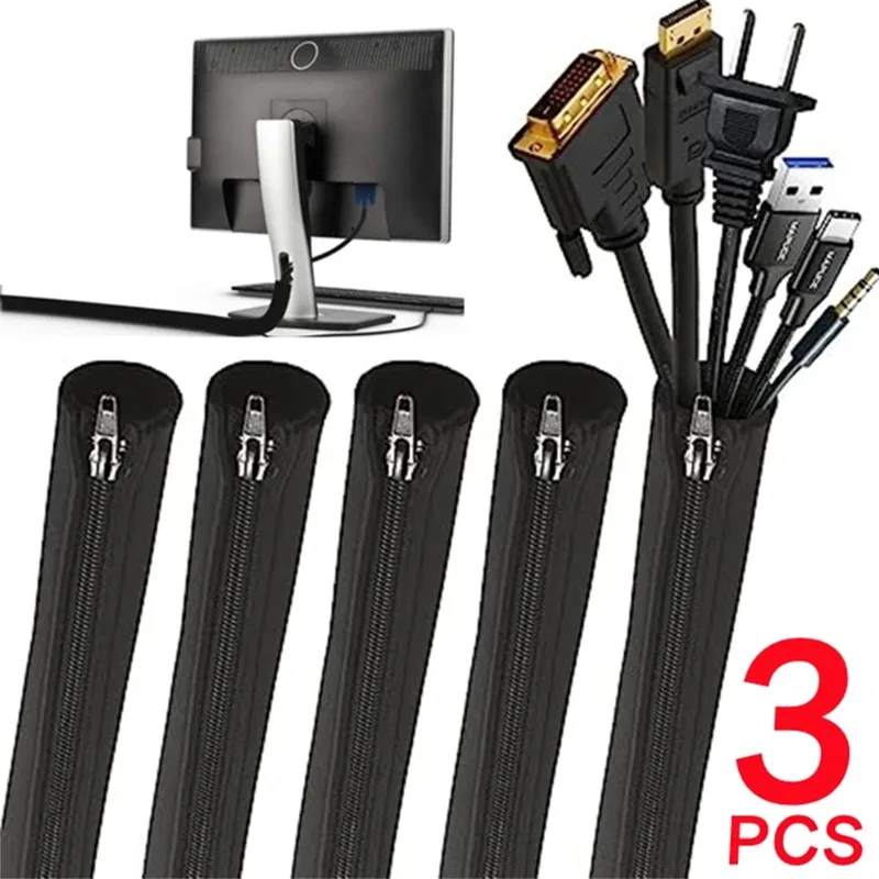 3/1Pcs Zipper Cable Sleeve Flexible Wire Cable Management Cable Protector PC Computer Wire Organizer for TV Computer Office Home