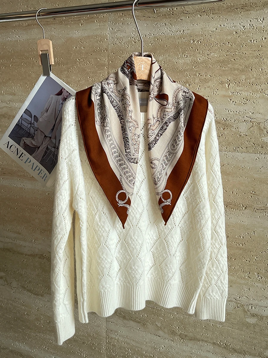 Классический женский шелковый шерстяной шарф 65 см, маленькие шарфы, поделки, шали с закрученными краями, украшение для головы, волос, шеи, зимний рождественский подарок