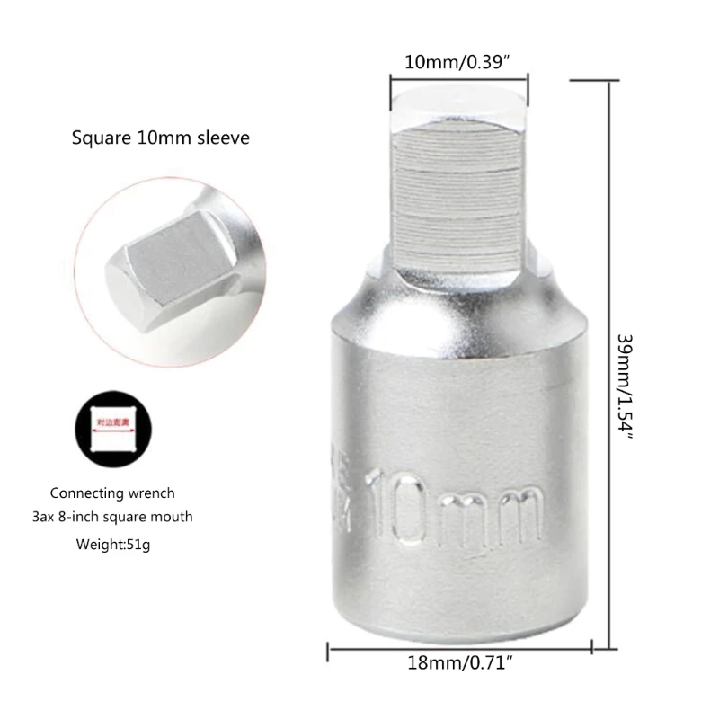 Oil Sump Drain Plug Key Tool Remover Screw Socket 3/8 Hand Tool Silver Screw Disassembly Wrench Socket