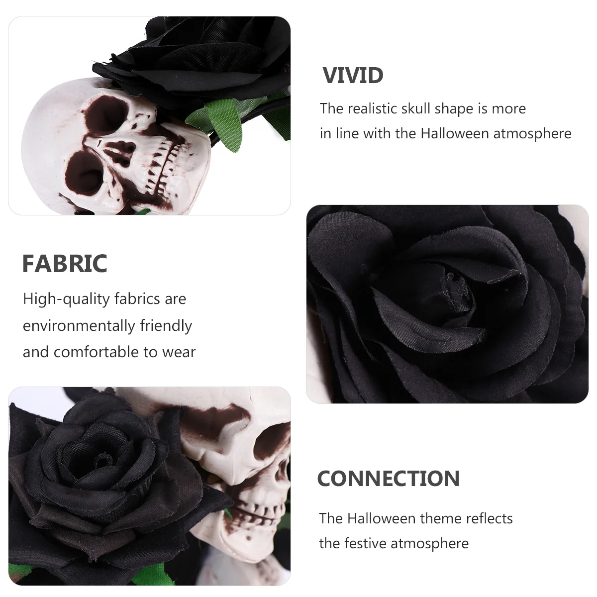 Skull Headband Floral Headpiece Halloween Party Hairband Rose Hoop Bands Make up Headwear for Cloth Flower