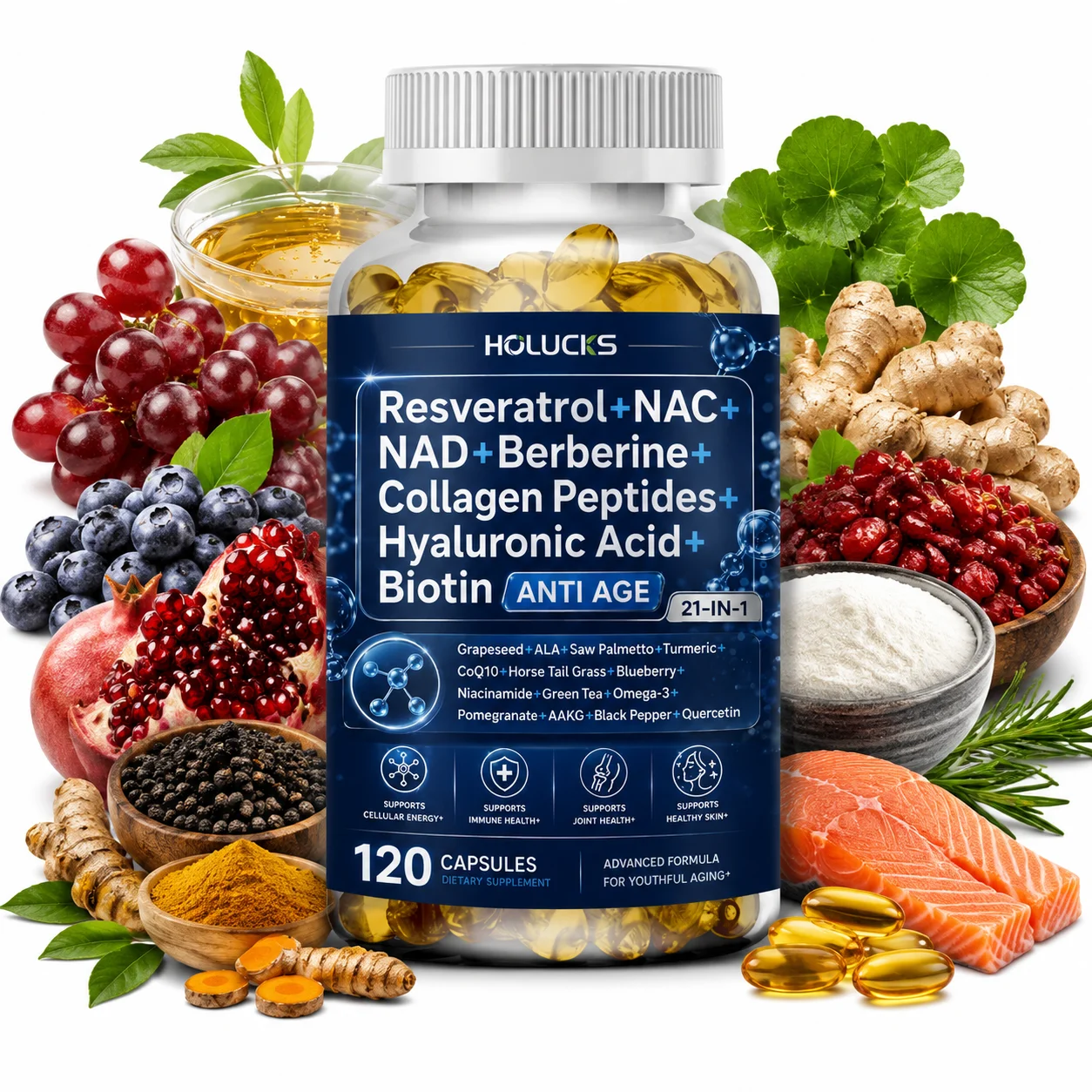 Resveratrol Capsule Anti Aging - Anti-Aging Capsules, Resveratrol NAC NAD+ Berberine