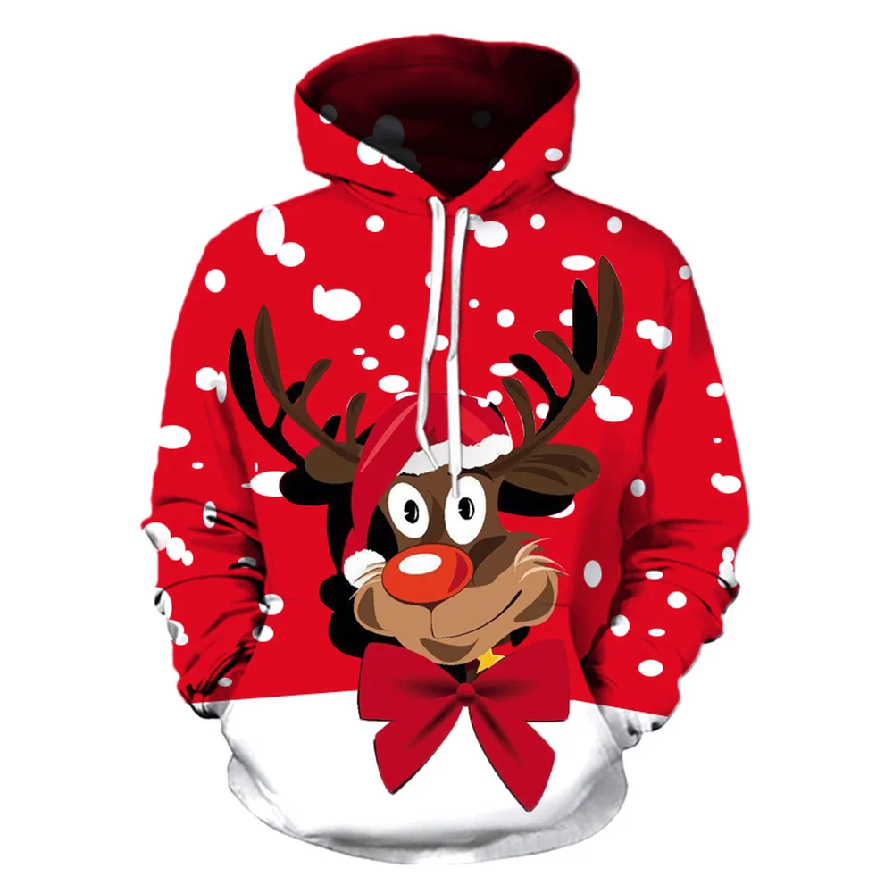 

Cartoon Christmas Elk Print Sweatshirts For Men New Year Party Clothes For Kids Fashion Trend X'mas Hooded Shirt Autumn Pullover