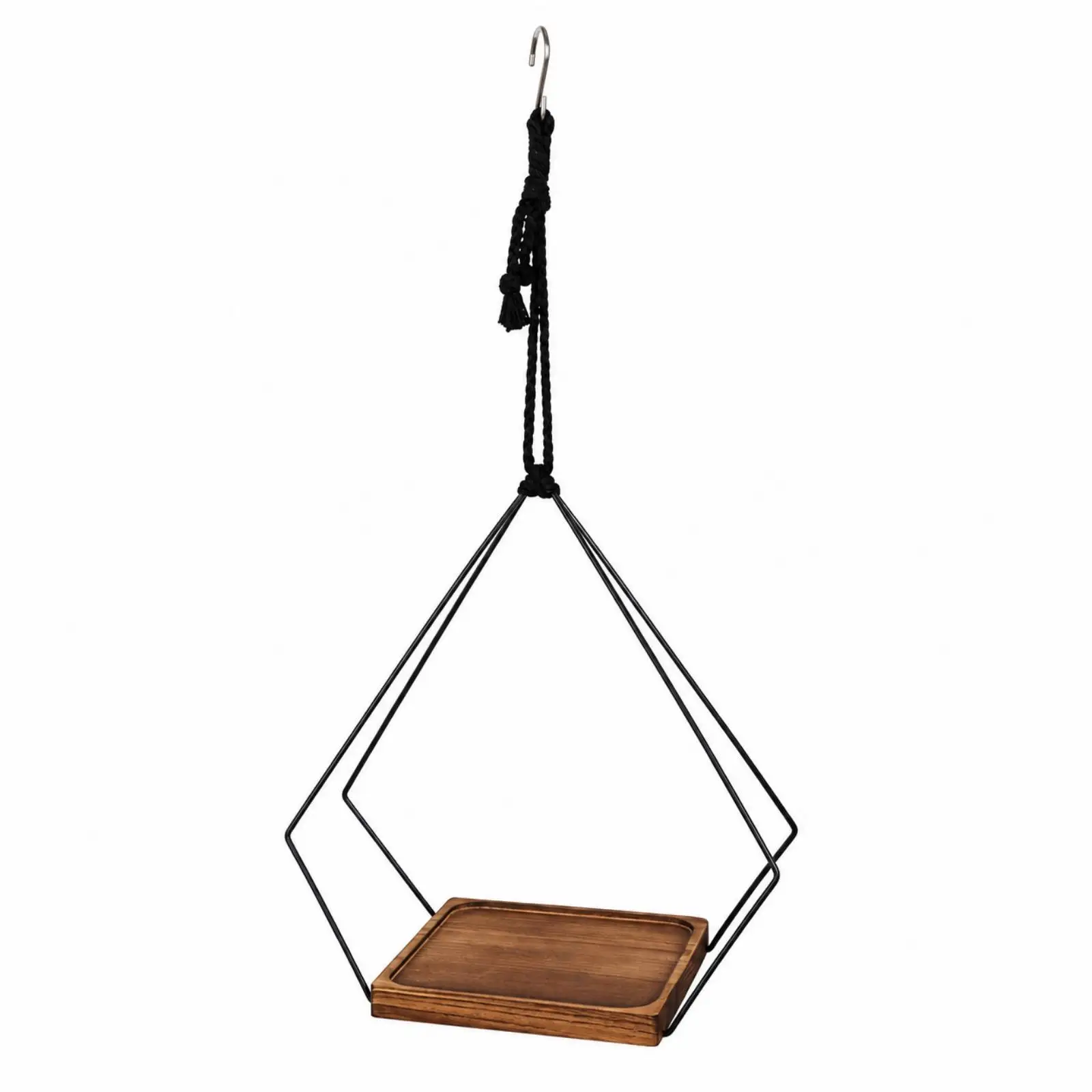 Hanging Basket Plant Stand Wooden Tray Iron Frame Geometric Design for Living Room Bedroom Balcony Vertical Garden Display