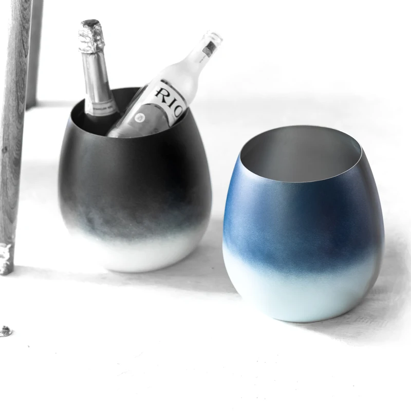 Fashion gradient champagne barrel stainless steel ice bucket creative eggshell ice bucket home bar ktv beer ice bucket ornaments