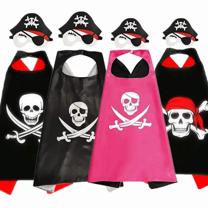 Pirate Costume Child Cape Playsuit Halloween Captain Jack Cape Toy Set Child Dress Gift For Kids Cloak Skull Halloween Party