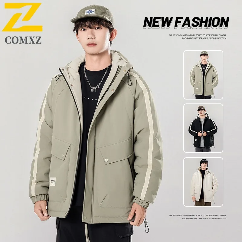 COMXZ Men Down Cotton Windbreaker Winter American style Thickened Casual Outerwear Daily Lightweight Sports  Warm Puffer Coat ​