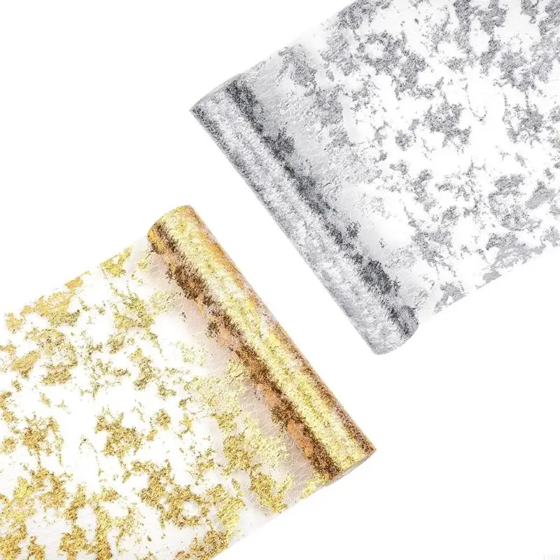 F68D Tablecloth Shimmering Gold Decorative Table Runner 28CM×10M Water Oil Repellents