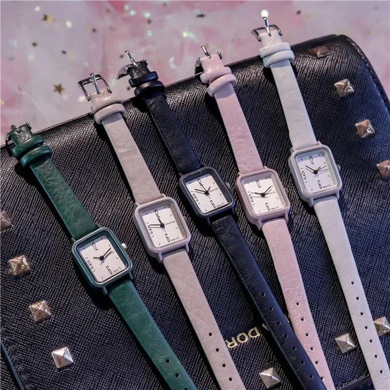 

Women's Watch Simple Rectangular Quartz Wrist Watches Leather Strap Minimalist Alloy Dial Female Clock Reloj Montre No Bracelet