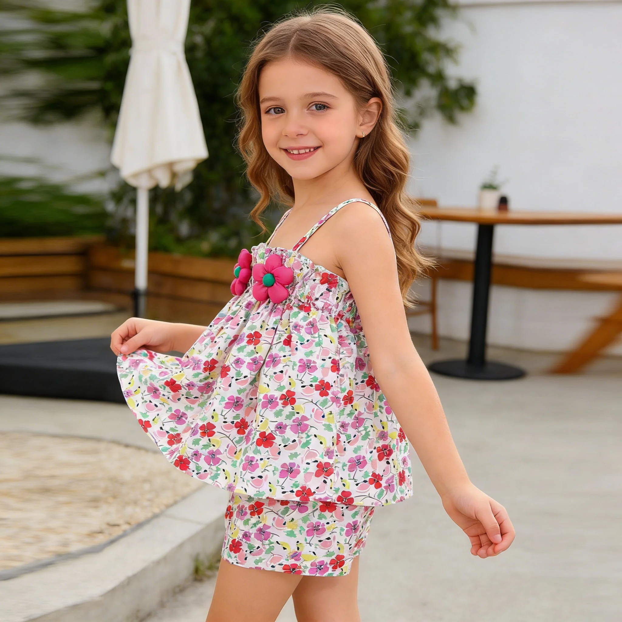 2-teiliges Sommer-Set mit Gänseblümchen-Motiv für Mädchen 2026, Ärmelloses Blumen-Oberteil und Hose, Weich und Atmungsaktiv