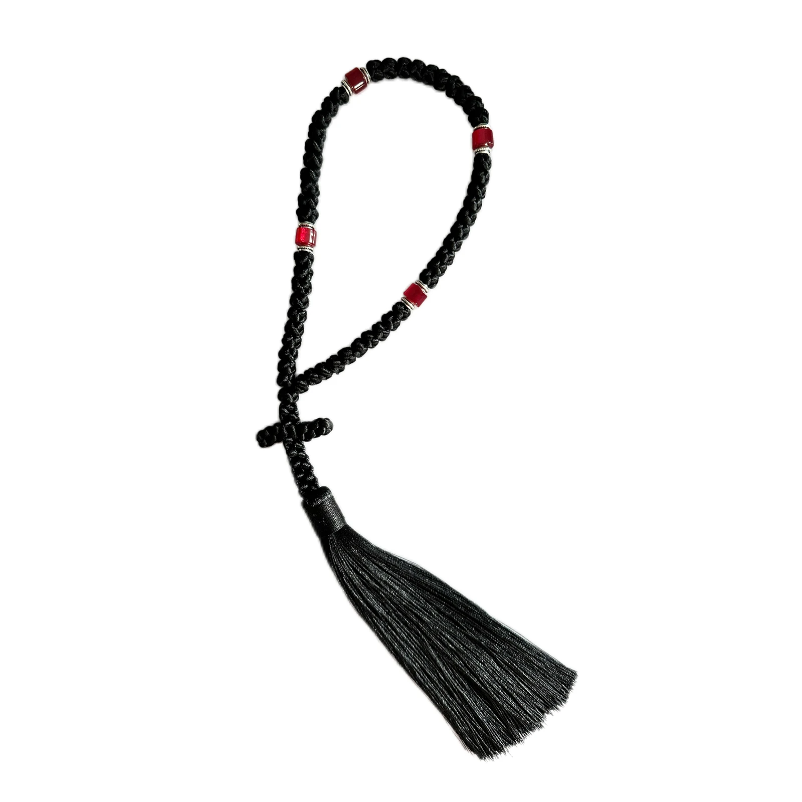 Pulsera hecha a mano con cuentas de oración negras de 50 nudos para hombre, cuerda de oración cristiana Ortodoxa Chotki, protección Omboskoini griega azul Blessi