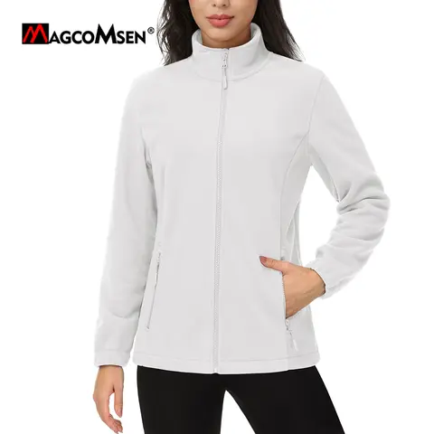 MAGCOMSEN 여성용 플리스 자켓 스탠드 칼라 지퍼 업 부드럽고 따뜻한 가을 겨울 캐주얼 기본 방풍 자켓 (지퍼 포켓 포함)