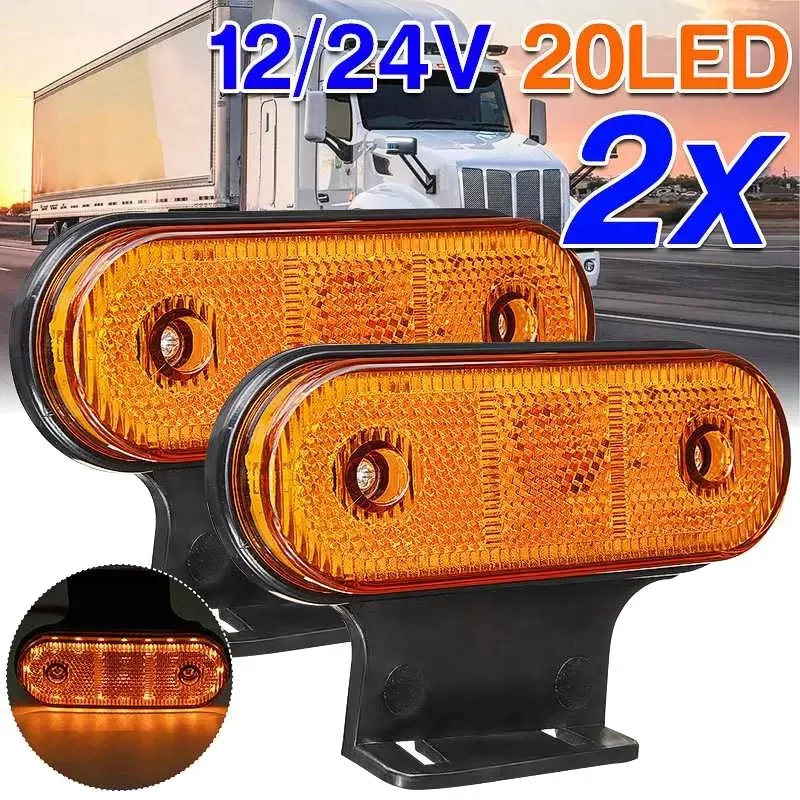 2Pcs 12V 24V 20 LED Car Truck Side Marker Light Rear Tail Light Accessories for RV Trailer Lorry Pickup Boat