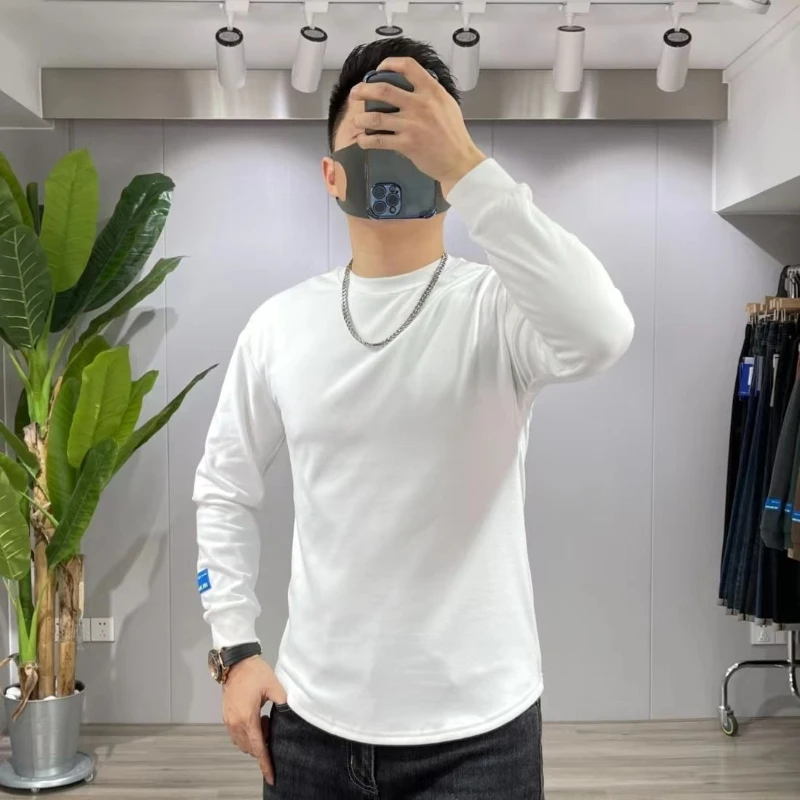 Men's Curved Hem Double-Sided De Rong Thermal Crewneck Sweatshirt Anti-Pilling Soft Base Layer