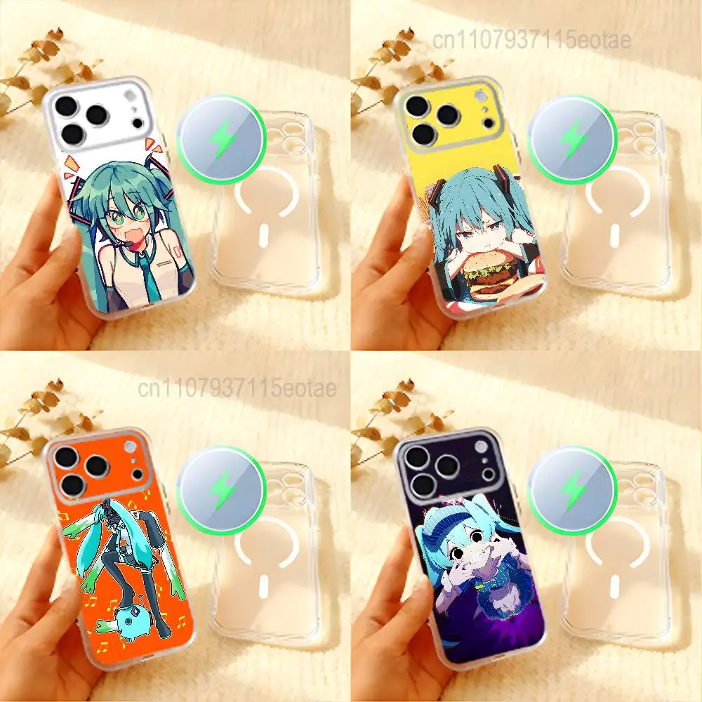Carton Girl M-Miku Frosted Clear Magnetic Case for iPhone 17,16,15,14,13,12,11 Pro,Max,Plus,Mini,Air,E