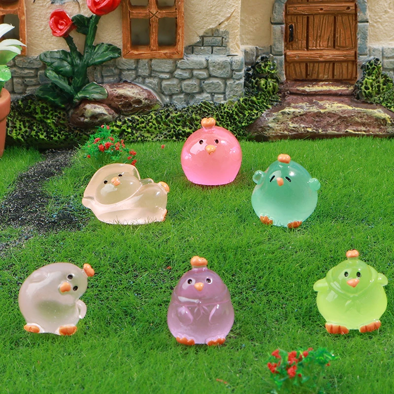 Cartoon Luminous Colorful Silly Chicken Figurines Micro Landscape Ornaments Glowing Doll DIY Desktop Decor Toys Dollhouse Model