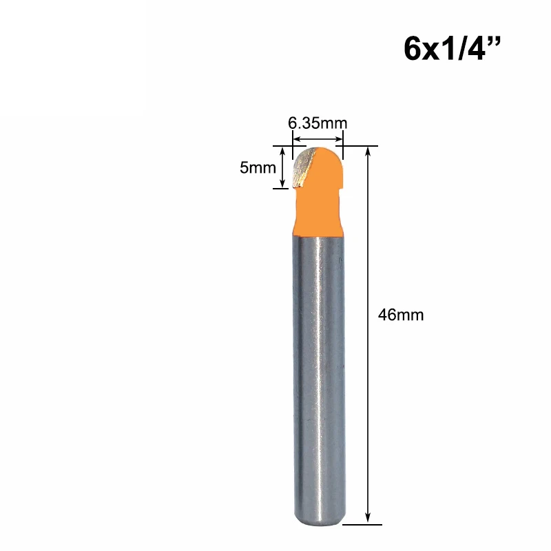 1PC 6MM Shank Milling Cutter Wood Carving Wood Ball Nose Router Bit Round Milling Cutter Wood CNC Radius Core Box Solid Carbide