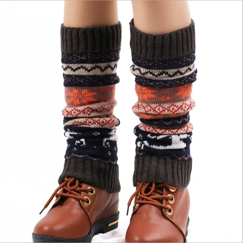 Winter Knit Crochet Knitted Long Socks Leg Warmer Korean Wool Leggings Knee High Socks Cartoon Christmas Legging Female Gift