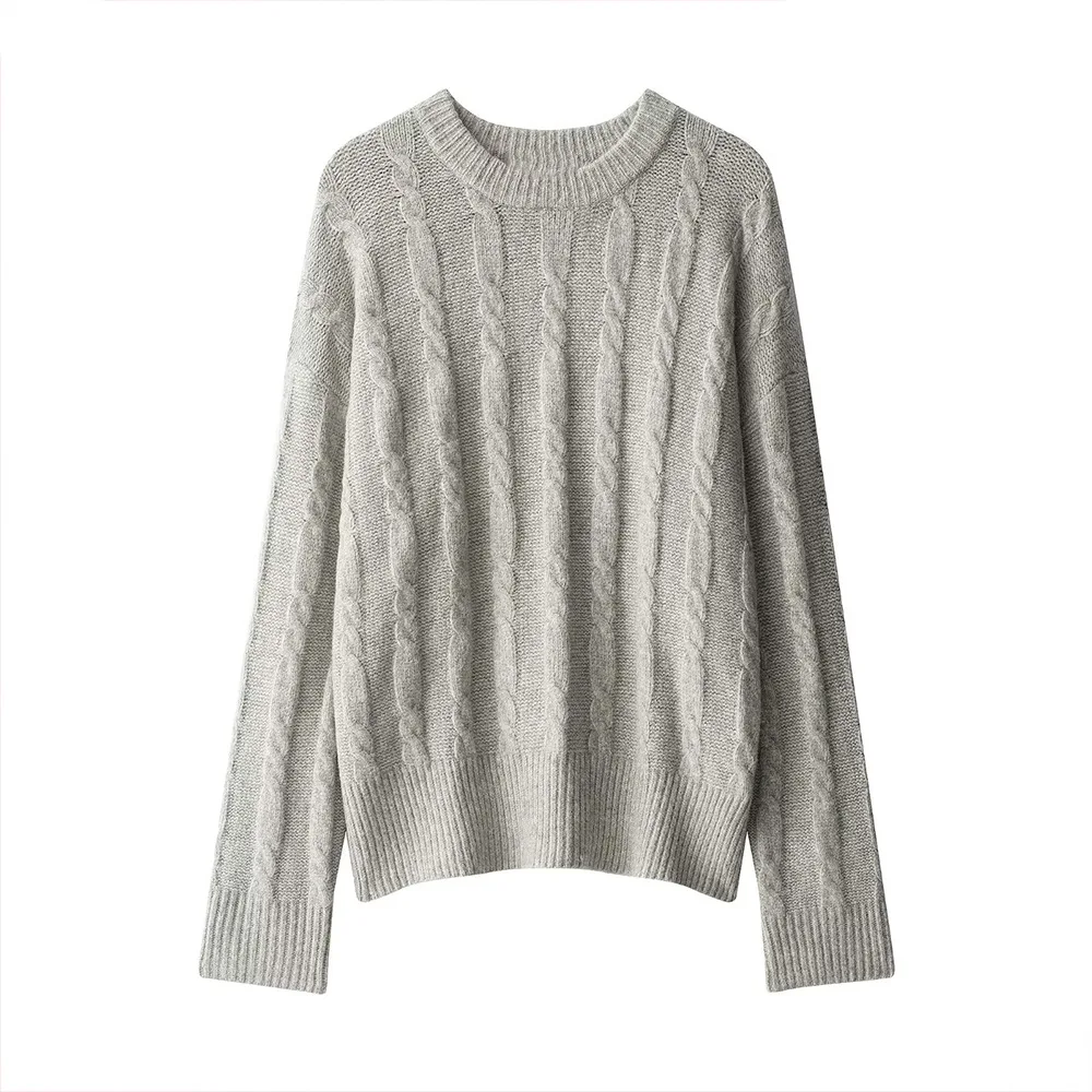 

Women's Knitted Pullover Textured Crew Neck Long Sleeve Elastic Hem Solid Color Cropped Sweater Commuting Winter New Chic Top