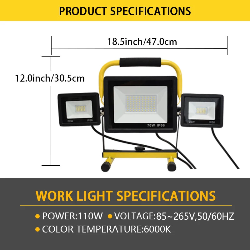 110W LED Work Light Handheld Stand Waterproof Lights Portable high brightness Lamp Spotlight Camping Projectors Garage 110v 220v