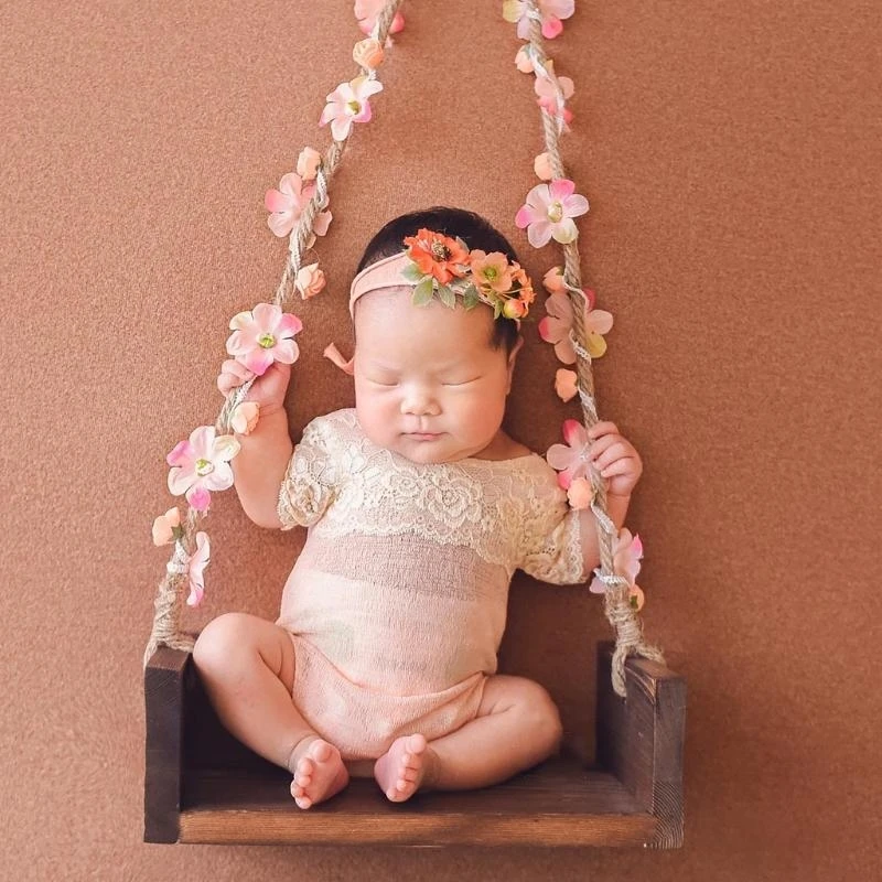 Newborn Baby Girls Photography Props Photography Wooden Swings Seats Props Hanging Swing for Seat for Baby Memorable Pho 15UB view 4