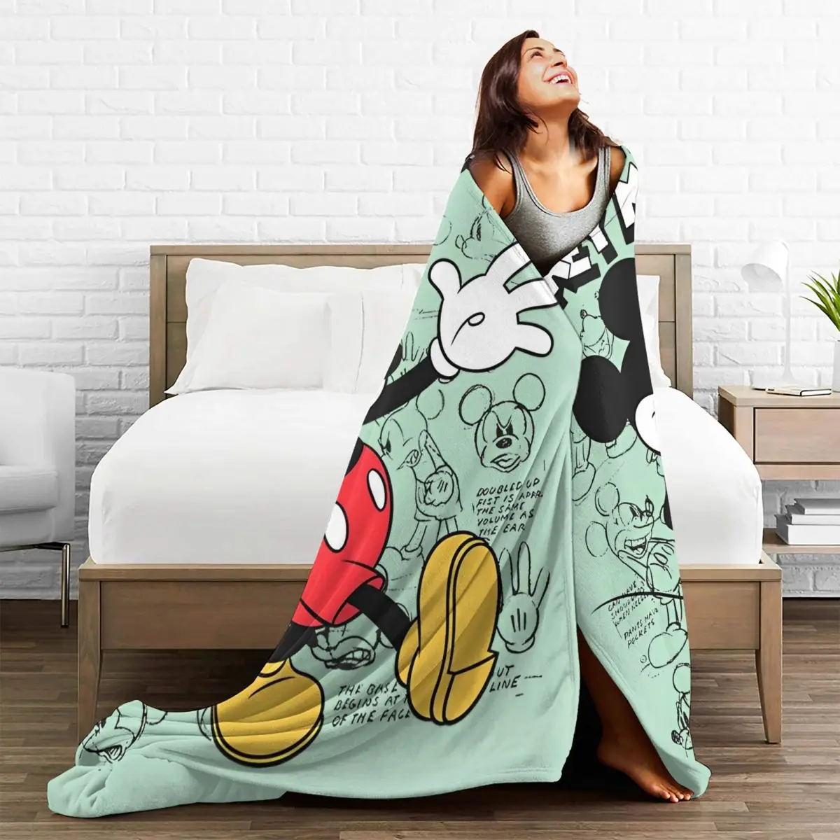 Anime Mickey Mouse Blanket Animal Soft Warm Funny Plush Throw Blanket For Living Room Travel Office Flannel Bedspread Bed Cover