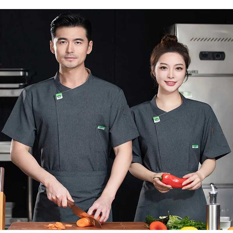 Uniforme de Chef, Costume d'hôtel de Restaurant de restauration, vêtements de cuisine, chemise de Chef, tablier à manches courtes, vêtements de cuisine, Costume de travail pour hommes et femmes