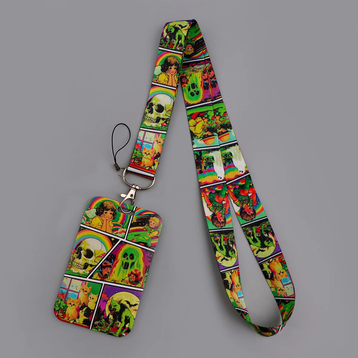 

Rainbow Skull & Ghost Lanyard Students ID Card Badge Holder Hanging Rope Neck Strap Keychain Keyring Accessories Gifts