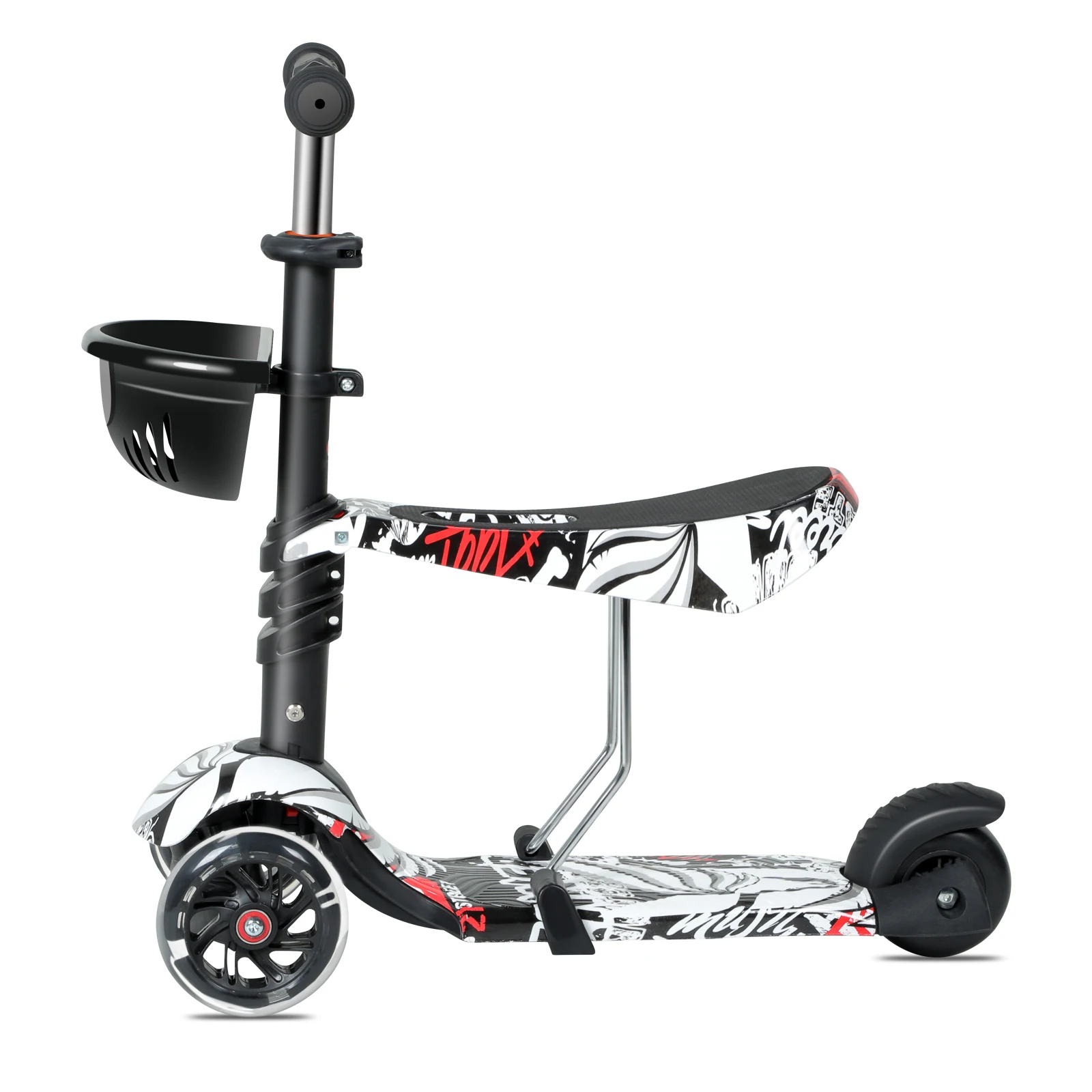 Kids Scooter , Kick Scooter with Removable Seat, Adjustable Height & LED Flashing Wheels Scooter with Brake for Kids Over 3 Year