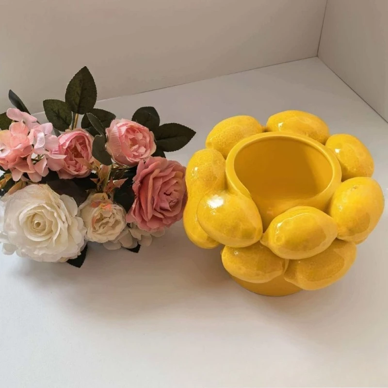 Lemon vase home creativity, living room floral ornament ceramic vase simple handicraft