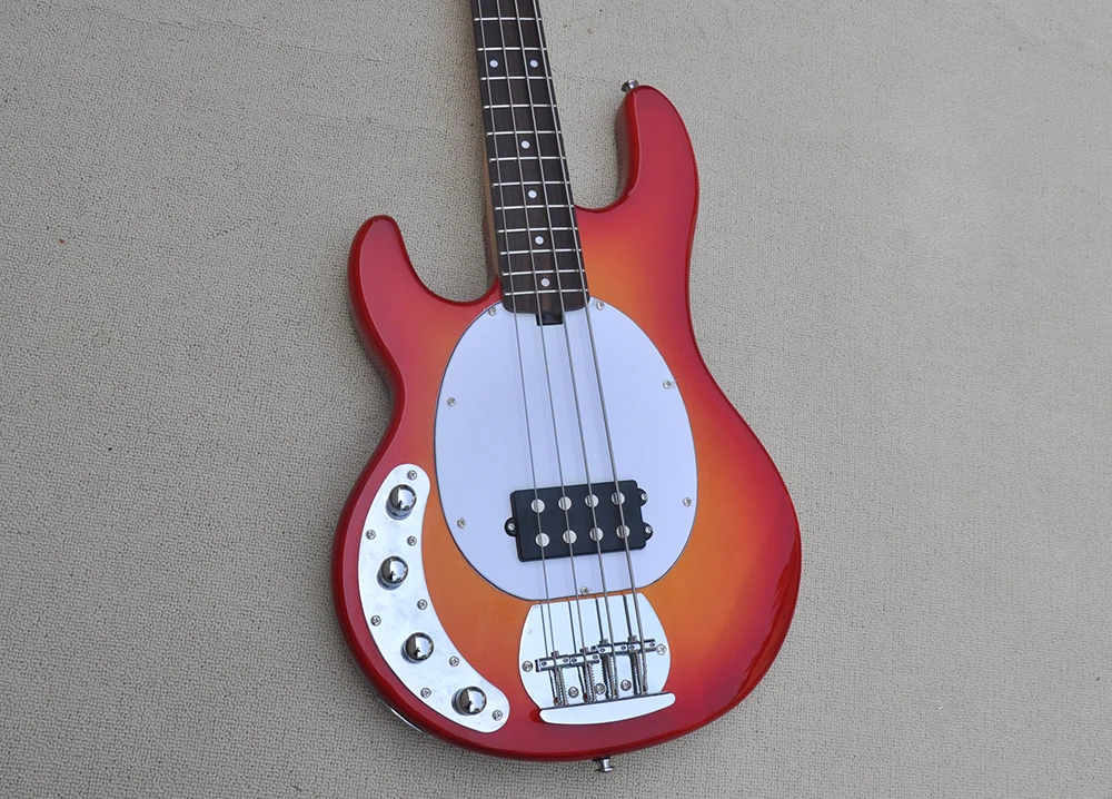 4 Strings Left Hand Cherry Sunburst Electric Bass Guitar with Active Circuit,Rosewood Fretboard