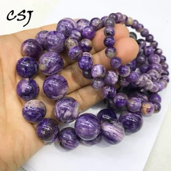 CSJ Real Natural Purple Charoite Gemstone Bracelet Round Beads Jewelry 7-16mm Russian Healing for Women Man Party Jewelry Gift