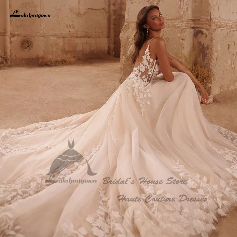 Lakshmigown Civil Boho Beach abiti da sposa scollo a V Appliques di pizzo 2025 Vedtidos corsetto donne Sexy abiti da sposa spalline sottili