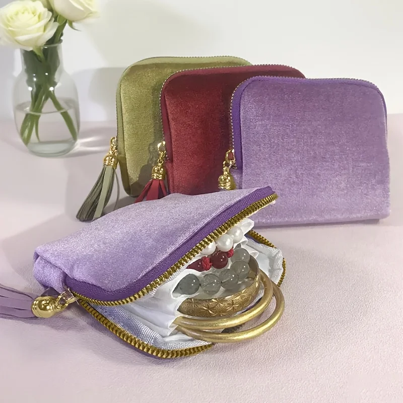 

1PC Luxurious jewelry organizer – zipper closure, tassel charm and soft fabric lining | Compact bracelet travel case