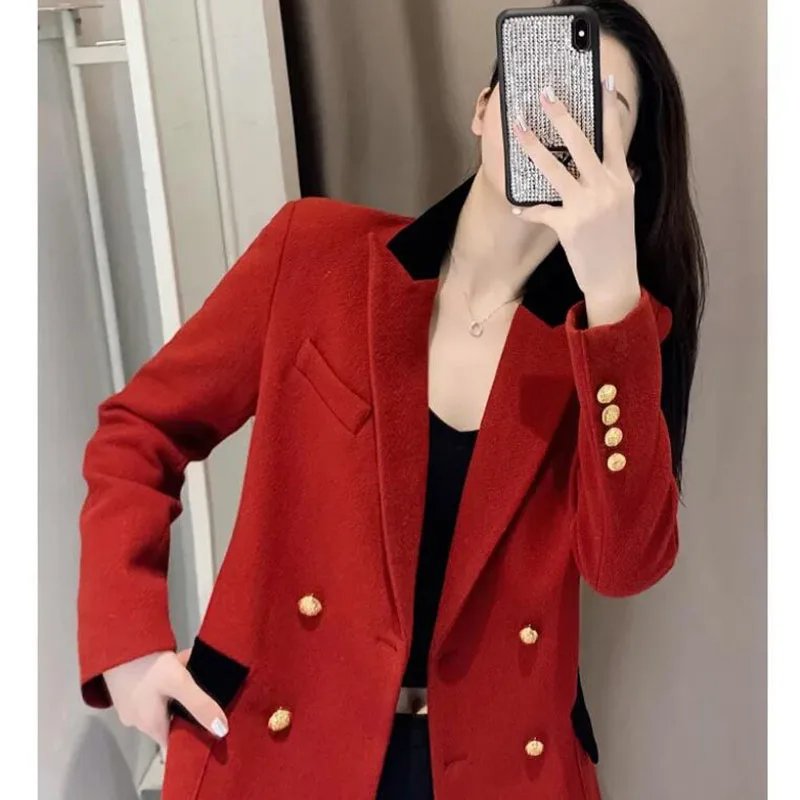 Nowa wiosna jesień damska marynarka elegancka elegancka pomarańczowo-czerwona damska z długim rękawem Blazers Casual Women Coat 2023 Fashion Tops