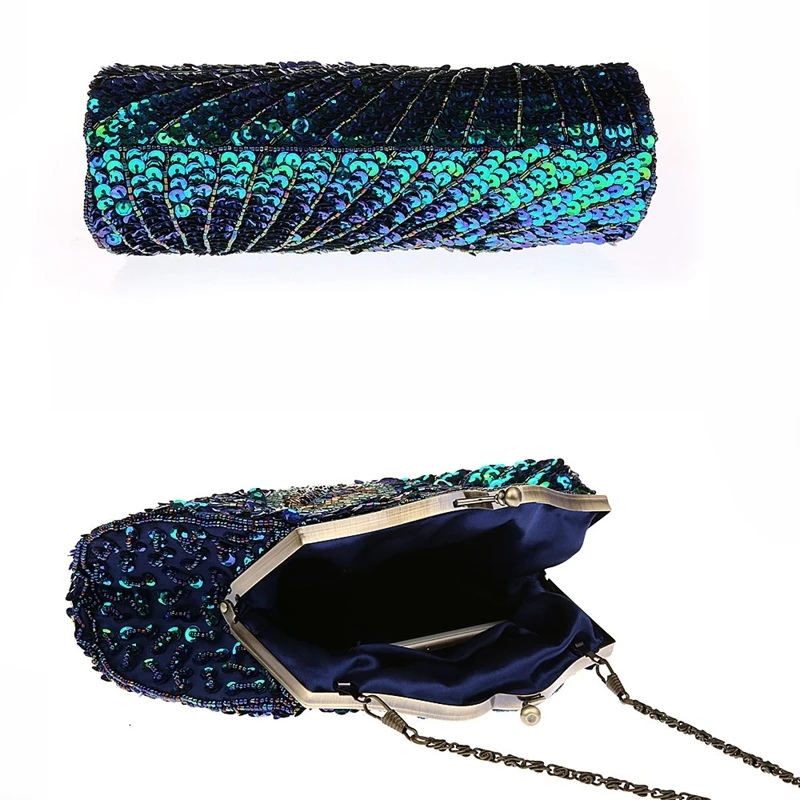 2024 New Retro Beaded Sequined Women Evening Bags Peacock Cheongsam Luxury Designer Handbags Clutch Purses Crossbody Handbags