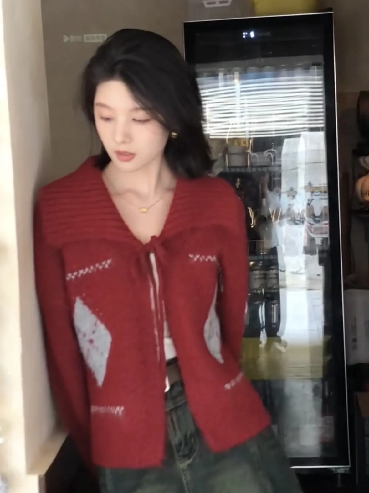 Koreanische Sle Cisas Aosphere Pullover Mantel frauen Herbst Winter Rot Bogen Knoten Design Gestrickte Top Lose Fit Strickjacke