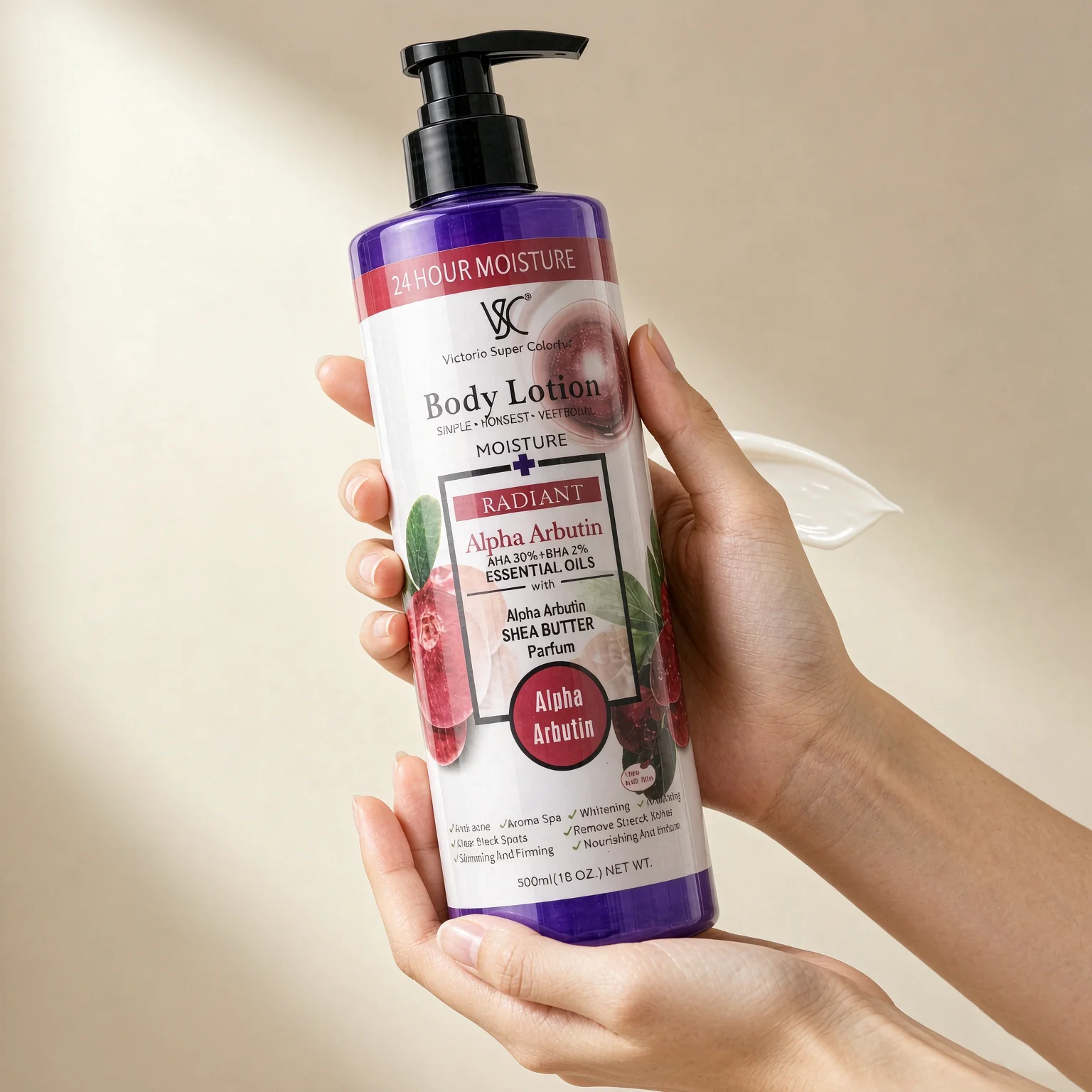 Super 500ml Alpha Arbutin AHA 30%+BHA 2% Essential Oil Body Lotion Skin Brightening Moisturizer Hydrating Smoothing Body Cream