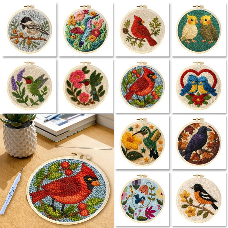 

GATYZTORY Diy Punch Needle Embroidery Starter Kits For Beginner Flower Birds Animals Poking Embroidery Yarn Painting Arts