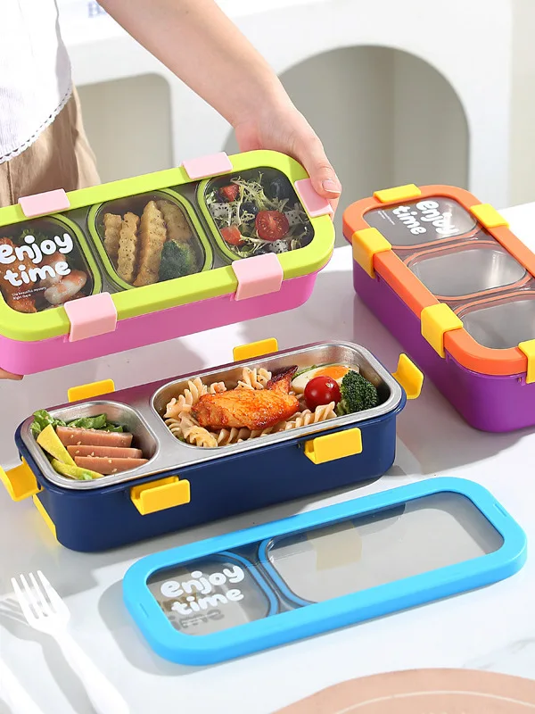 

Прямоугольный ланч-бокс из нержавеющей стали с термоизоляцией, крышкой и разделителями для офисных работников и студентов