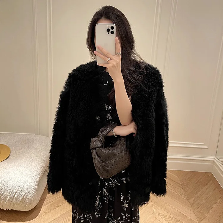 UMI MAO 本物の毛皮のジャケット 韓国製 ハーフロールド トスカーナファー ワンピース ファーコート レディース 新しいスタイル 女性用