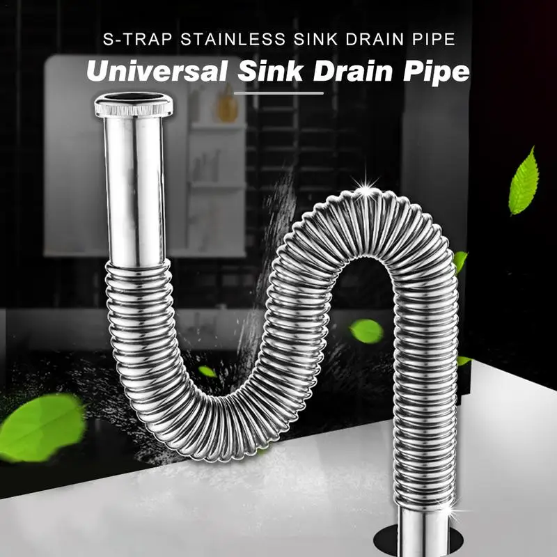 Stainless Steel Flexible Drain Pipe Siphon Flexible Hose Sink S Type Corrugated Drains Hose Accessory For Bathroom Kitchen