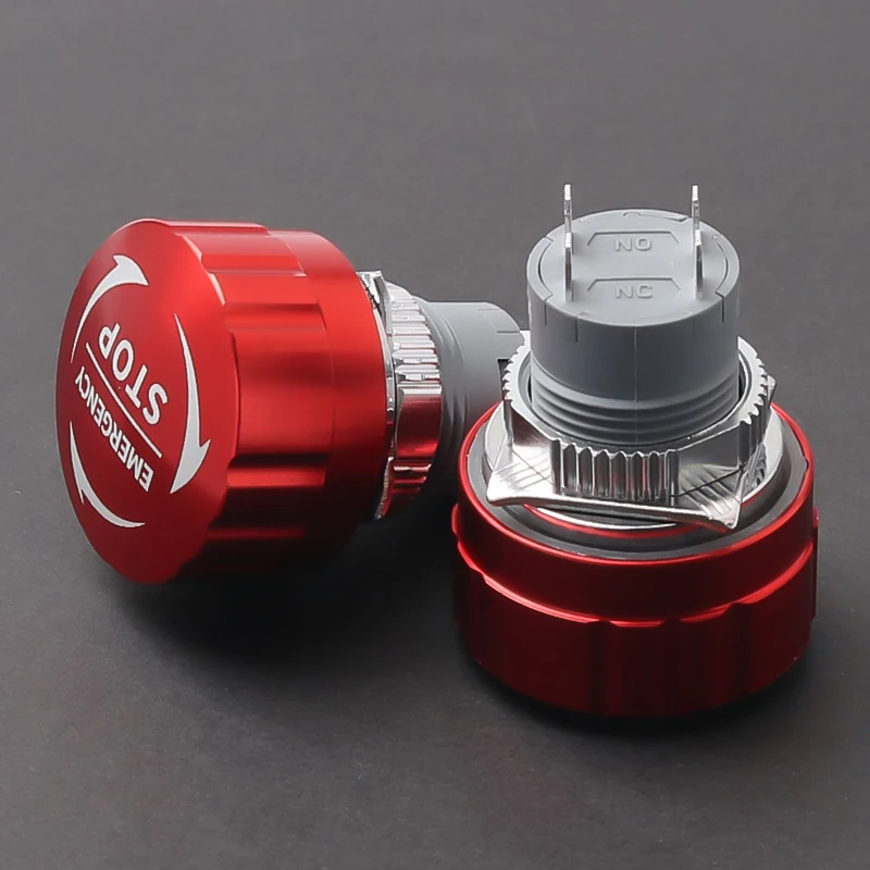Mantar kafa Metal acil Stop anahtarı 16mm/19mm/22mm 1NO1NC 4Pins Ultra kısa stil su geçirmez güç acil Stop anahtarı